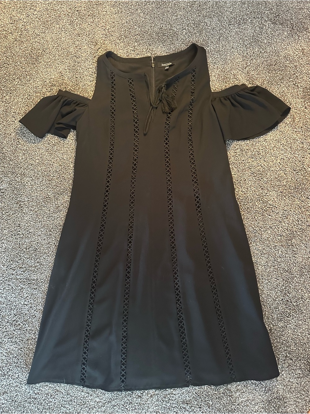 Kensie Black Cold-Shoulder Lace-Panel Dress